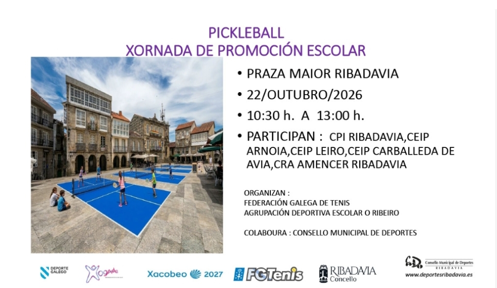 Ribadavia acoge una Jornada de Promoción Escolar de Pickleball el 22 de octubre